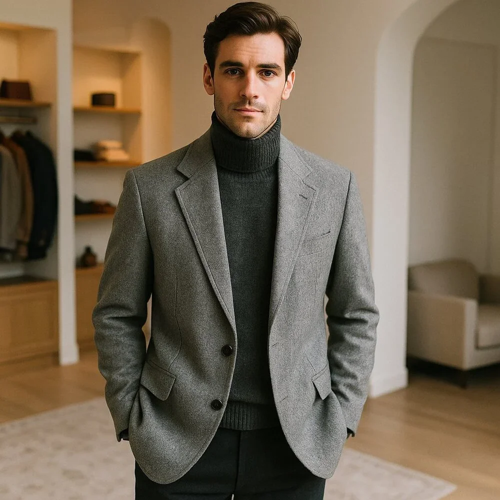 Vintage Hunter Haig Gray Wool Blazer — Union Made in USA | Quiet Luxury Classic - Picture 1 of 11